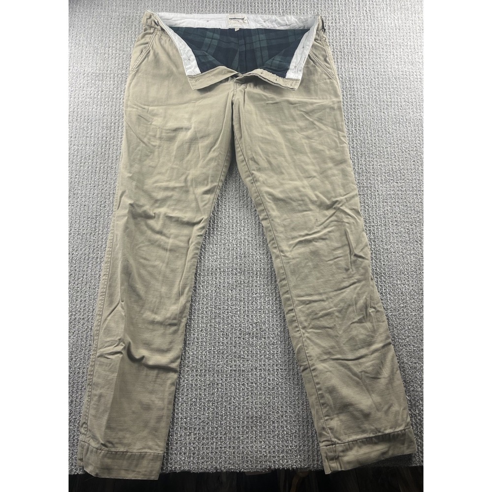 Guideboat Co Flannel Lined Chino Pants Men's 34x33 Khaki‎ Straight Leg Made USA